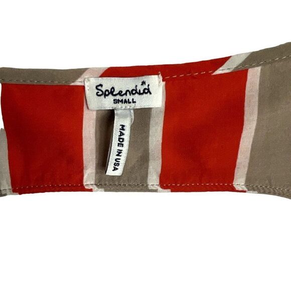 Splendid Orange/Coral, White, Tan Stripe Top, size small, 100% rayon - Picture 6 of 8